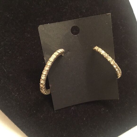 Silvertone Crystal Hoop Earrings - Picture 1 of 6